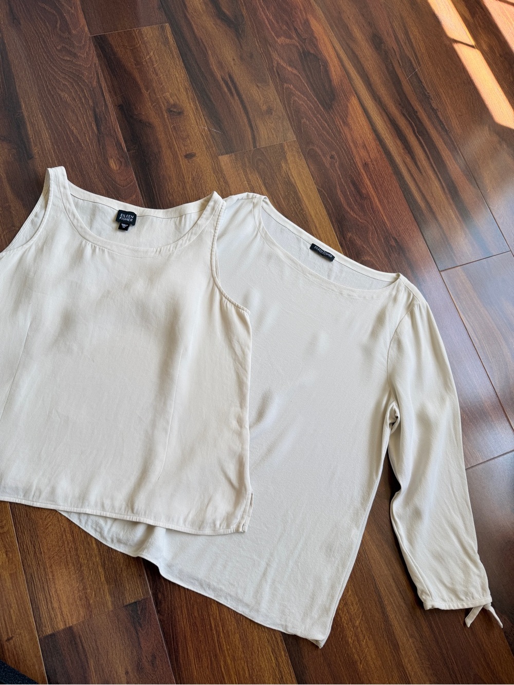 Eileen Fisher 100% Silk Layering Tops Tank and Blouse Cream Medium Petite